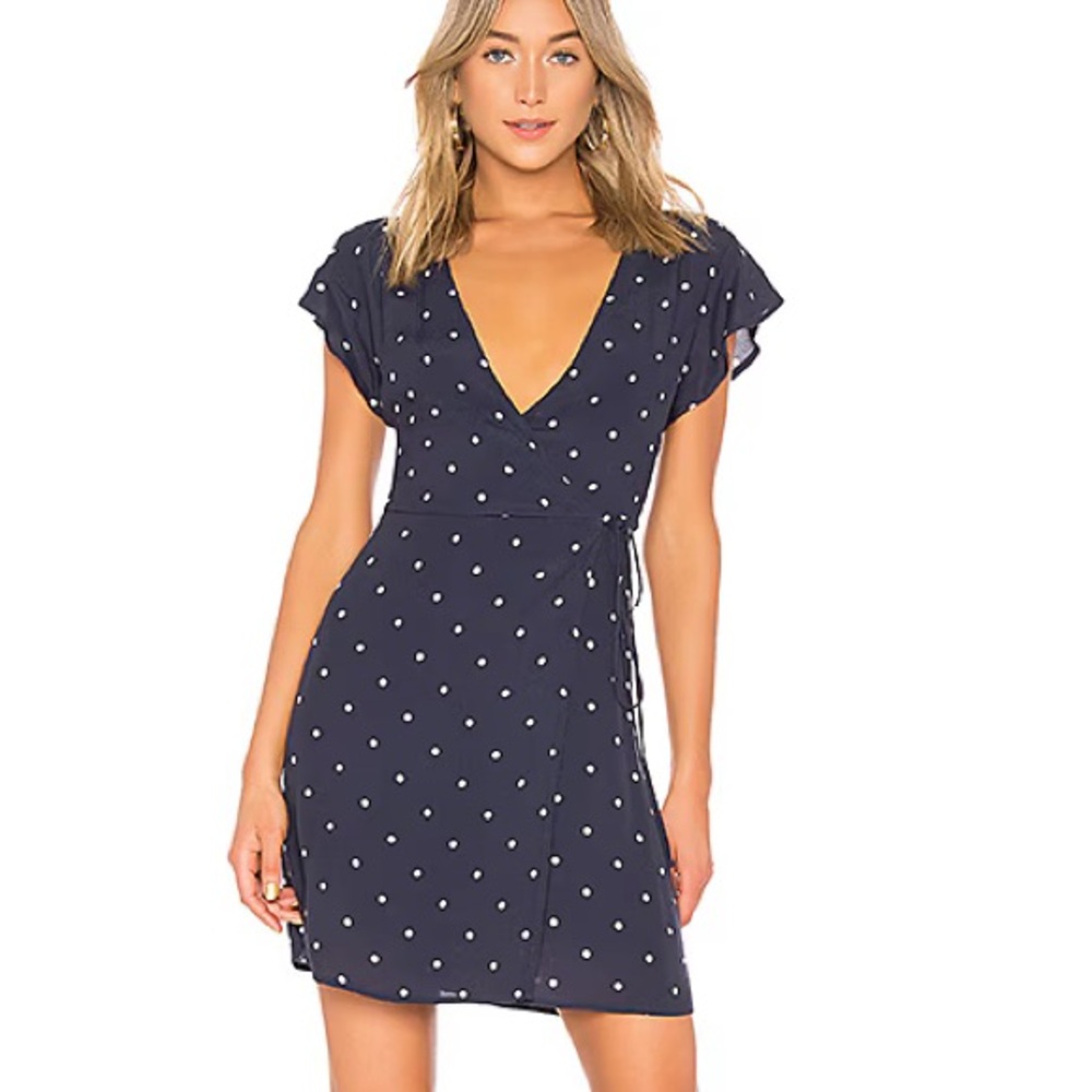 Rails Brenna navy blue polka dot wrap mini dress